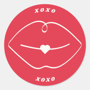 Pegatina Redonda Labios rojos retro XOXO San Valentín