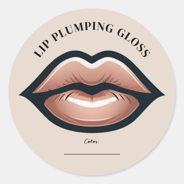 Pegatina Redonda Labios Rosados Beige Neutros Brillo Labial Relieve (Anverso)