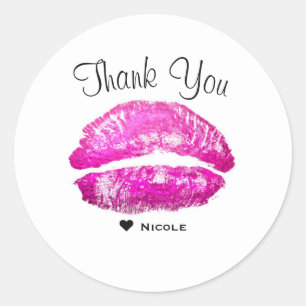 Pegatina Redonda Labios Rosados Besos Maquillaje Belleza Glam Chic