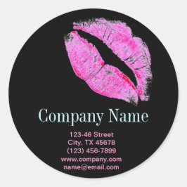 Pegatina Redonda labios rosados modernos maquillaje cosmetólogo art