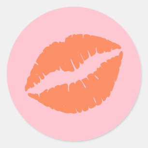 Pegatina Redonda Labios rosados y de coral