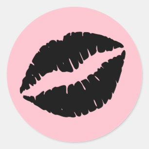 Pegatina Redonda Labios rosas y negras