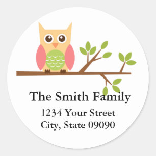 Pegatina Redonda Lables de direcciones de devolución de búho (#LABL
