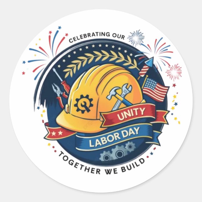 Pegatina Redonda Labor Day Worker Helmet Sticker Construction Tools (Anverso)