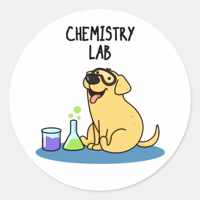 Pegatina Redonda Laboratorio de Química Funny Labrador Perro Pun (Anverso)