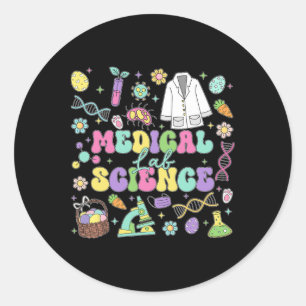 Pegatina Redonda Laboratorio Médico Groovy Science Easter Day Labor