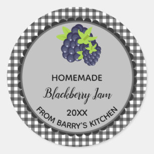 Pegatina Redonda Laboratorios editables Black Gingham Blackberry Ja