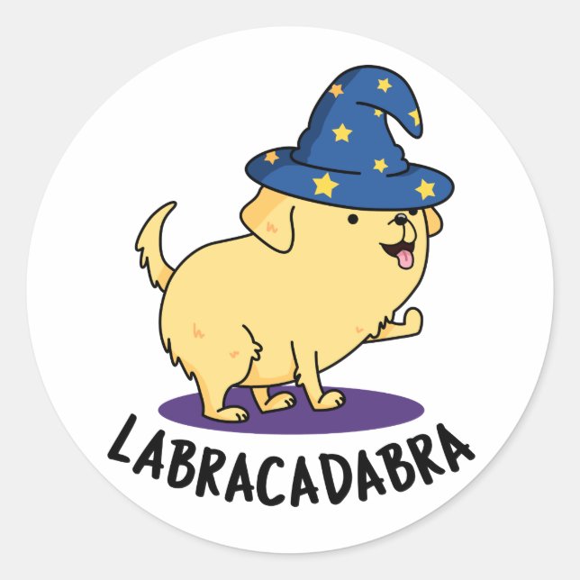 Pegatina Redonda Labra-cadabra Graciosa Labrador Perro Pun (Anverso)