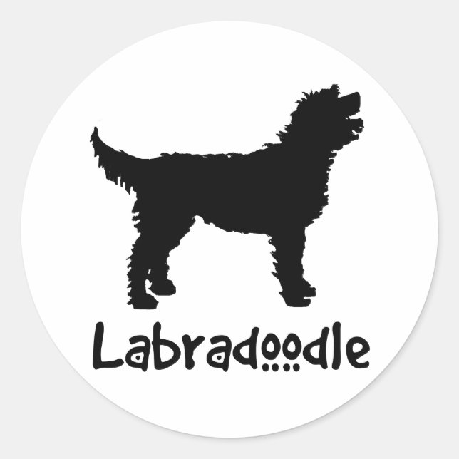 Pegatina Redonda Labradoodle con Guay Textos (Anverso)