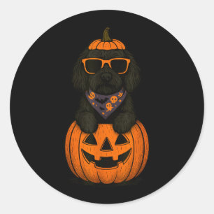 Pegatina Redonda Labradoodle espeluznante de calabaza de Halloween
