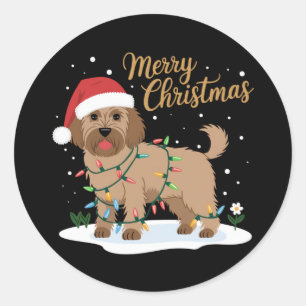 Pegatina Redonda Labradoodle Feliz Navidad Graciosa Navidad Perro a
