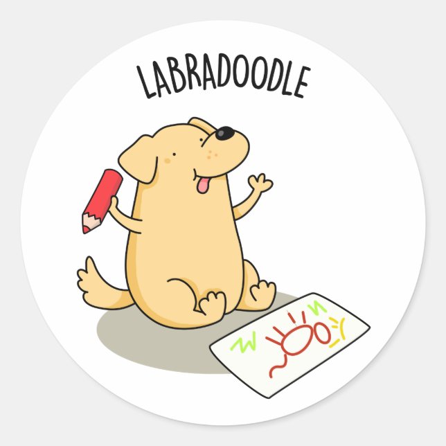Pegatina Redonda Labradoodle Funny Labrador Perro Pun (Anverso)