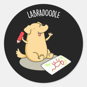 Pegatina Redonda Labradoodle Funny Labrador Perro Pun Dark BG