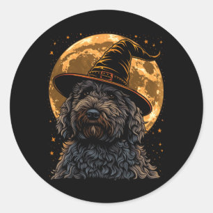 Pegatina Redonda Labradoodle Halloween Perro Divertido Lindo Doodle