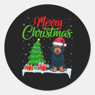 Pegatina Redonda Labradoodle Perro Árbol de Navidad Luces Graciosas