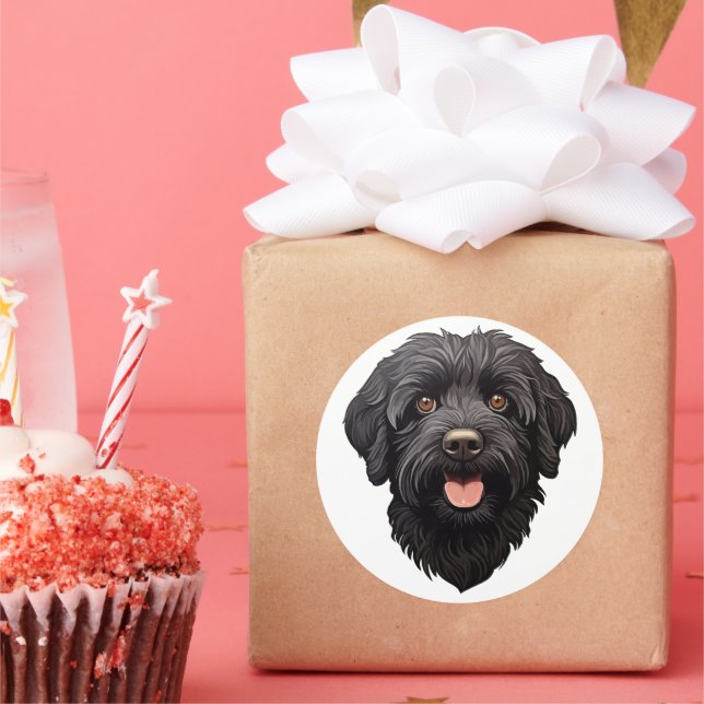 Pegatina Redonda Labradoodle Perro Negro (Fiesta)