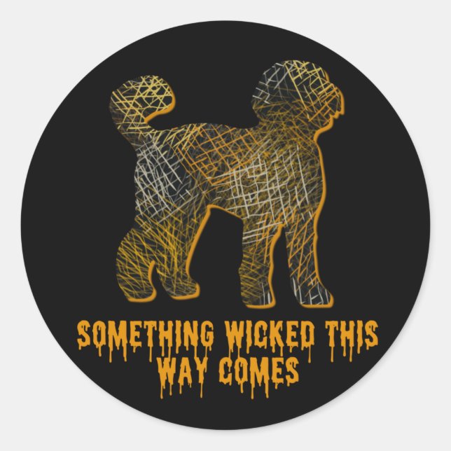 Pegatina Redonda Labradoodle Perro Silhouette Fun Halloween (Anverso)
