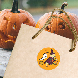 Pegatina Redonda Labrador amarillo de Halloween y baño