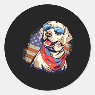 Pegatina Redonda Labrador Amarillo Diseño 4 De Julio Patriótico Cac