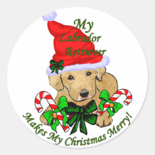 Pegatina Redonda Labrador amarillo recupera regalos de Navidades