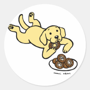 Pegatina Redonda ¡Labrador amarillo y Doughnut!