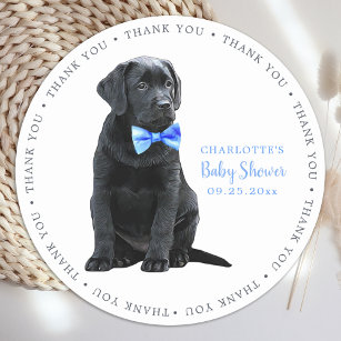 Pegatina Redonda Labrador Cachorro Perro Azul Niño Baby Shower