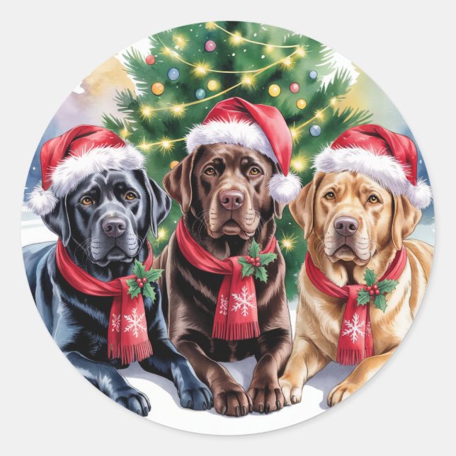 Pegatina Redonda Labrador Christmas Sticker (Anverso)