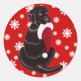 Pegatina Redonda Labrador de chocolate con copo de nieve de Santa H