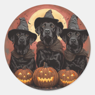 Pegatina Redonda Labrador de Halloween perro Gorras de brujas
