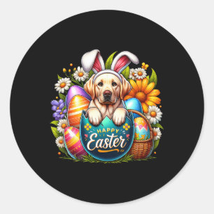 Pegatina Redonda Labrador de Pascua Huevos coloridos de la Pascua c