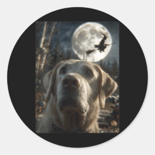 Pegatina Redonda Labrador divertido de mujeres selfie luna llena vo