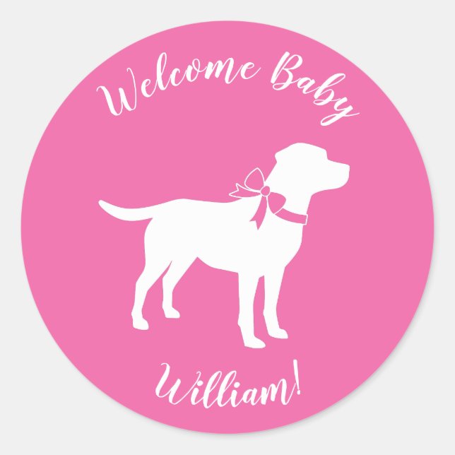 Pegatina Redonda Labrador Dog Baby Shower Pink Chica Lab (Anverso)