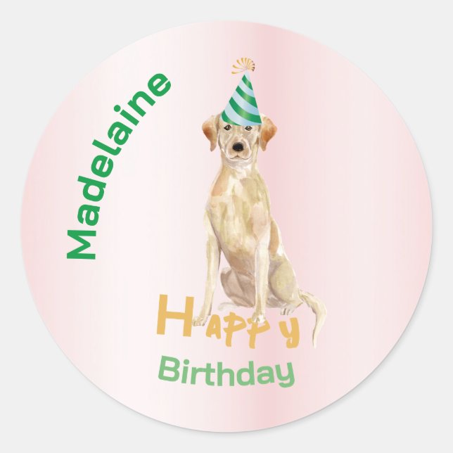 Pegatina Redonda Labrador Dog Happy Birday (Anverso)