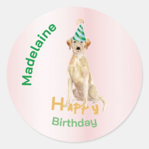 Pegatina Redonda Labrador Dog Happy Birday