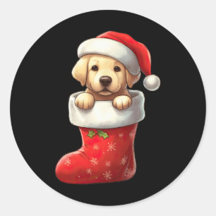 Pegatina Redonda Labrador en Navidades de pavos Santa Hat Xmas El a