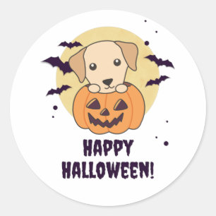 Pegatina Redonda Labrador en perros de calabaza cute feliz Hallowee