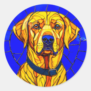 Pegatina Redonda Labrador en vidrio emplomado
