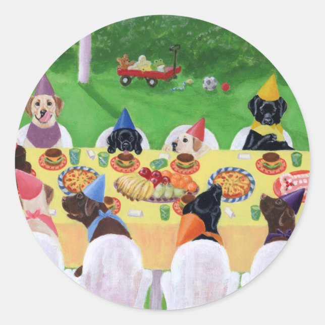 Pegatina Redonda Labrador Fiesta (Anverso)