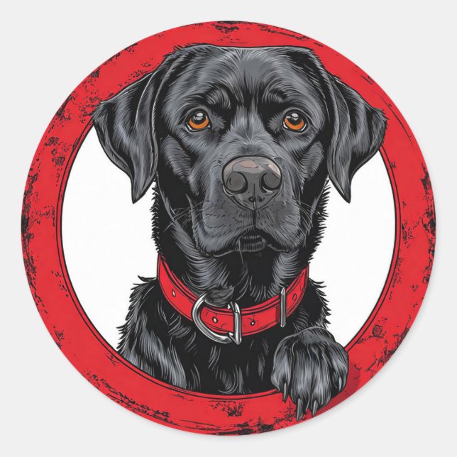 Pegatina Redonda Labrador negro divertido (Anverso)