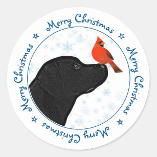 Pegatina Redonda Labrador negro Feliz cardenal navideño lindo perro