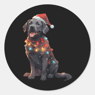 Pegatina Redonda Labrador negro recuperador Santa Hat Navidades luz