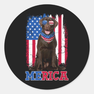 Pegatina Redonda Labrador Patriótico 4 De Julio Usa Choco Patriótic