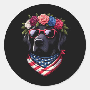 Pegatina Redonda Labrador Patriótico Americano Negro 4 De Julio Usa