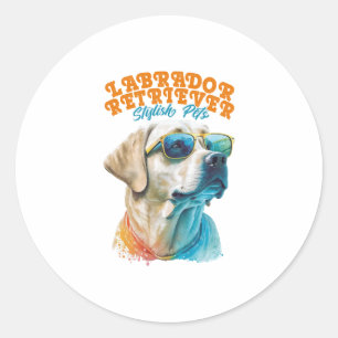 Pegatina Redonda Labrador recuperar Mascotas elegantes
