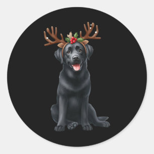 Pegatina Redonda Labrador Reindeer Santa Hat Xmas enciende Navidade