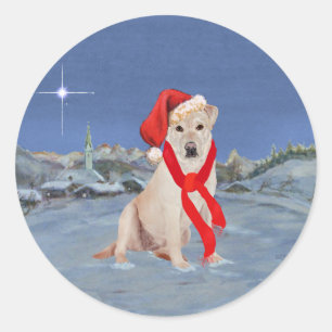 Pegatina Redonda Labrador Retriever Amarillo Navidad