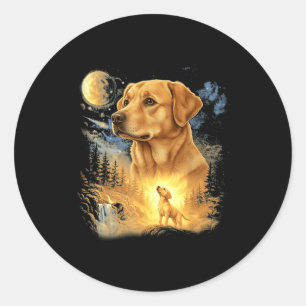 Pegatina Redonda Labrador retriever aullando a la luna vintage