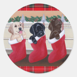 Pegatina Redonda Labrador Retriever cachaca pintura a Navidades