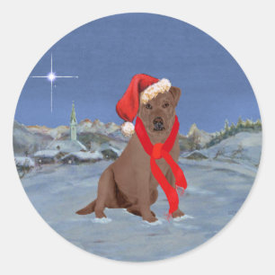 Pegatina Redonda Labrador Retriever Chocolate Navidad