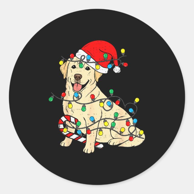 Pegatina Redonda Labrador Retriever Dog Christmas Lights Xmas Pet D (Anverso)